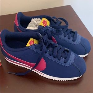 Nike classic Cortez leather navy and maroon shoes